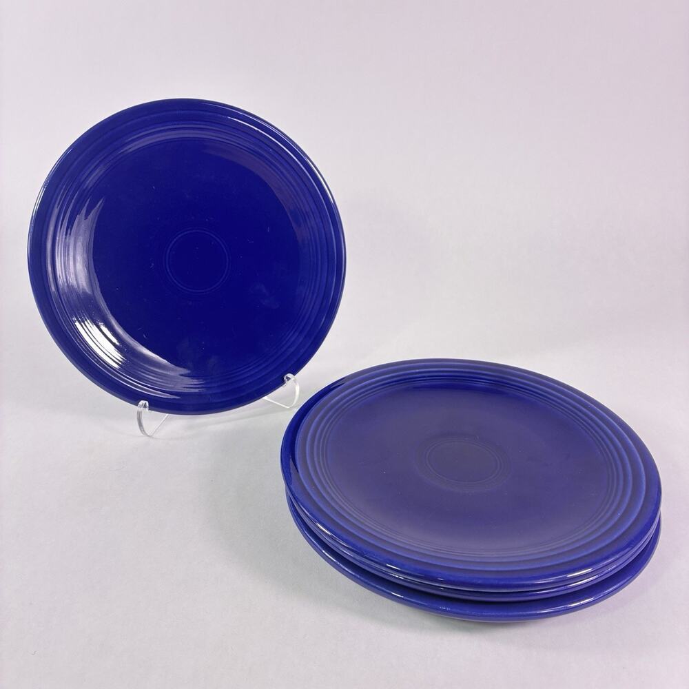 4 Vintage Fiestaware Genuine Fiesta HLC Blue Cobalt Retired Dinner Plate 6 1/4"